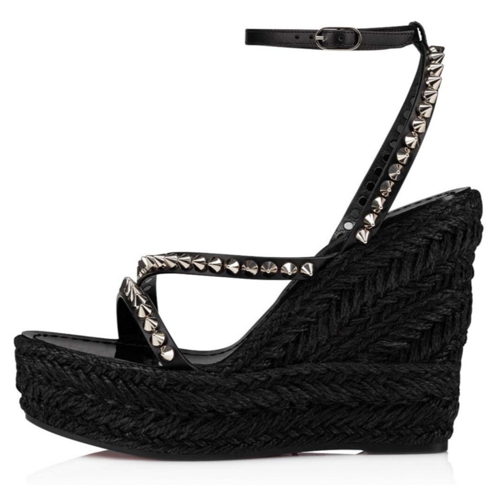 Christian Louboutin Mafaldina Zeppa 120 Black Spiked Wedge Sandals 38 NEW $895 - Picture 11 of 13